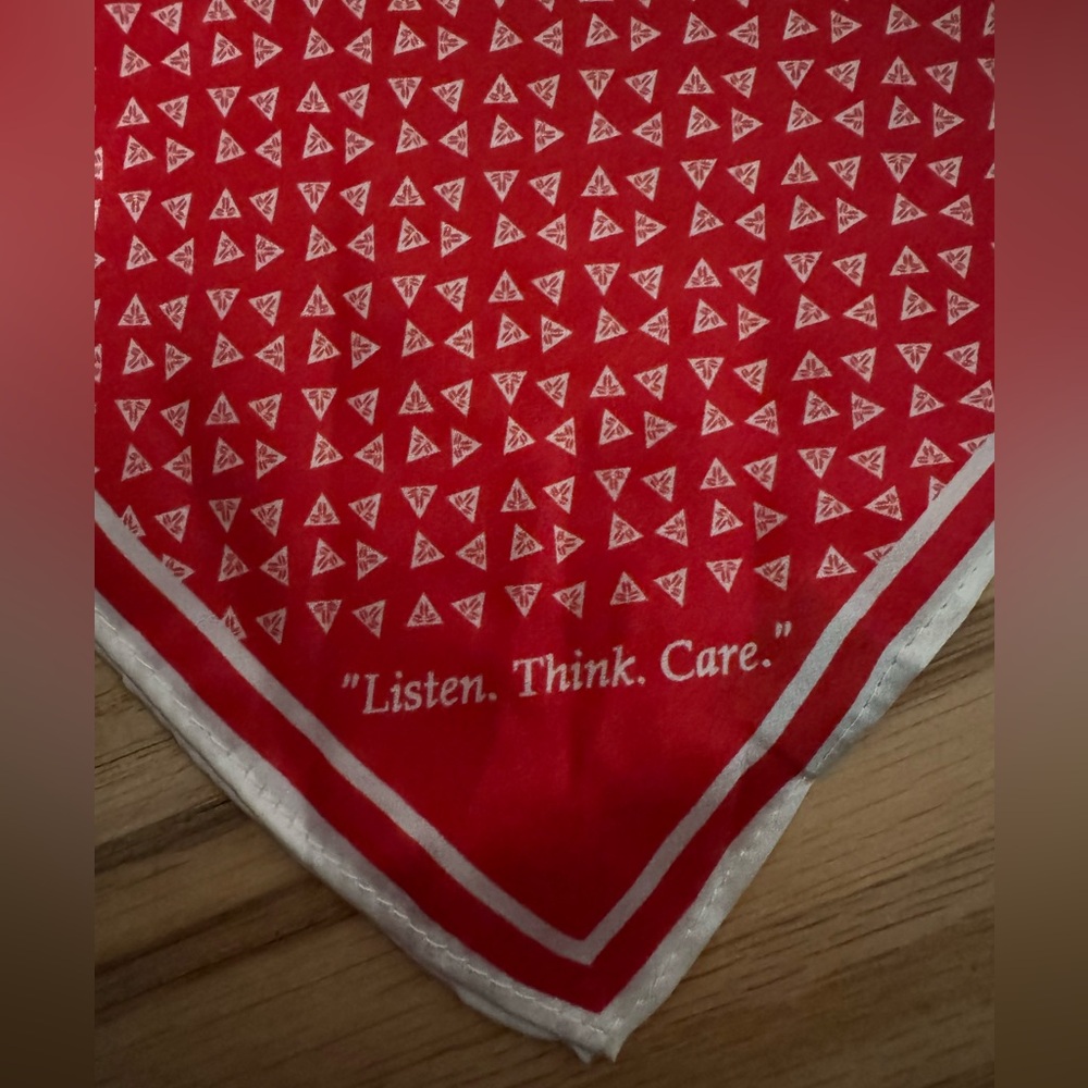 100% Silk Red White Scarf Triangles Leaves Stripe